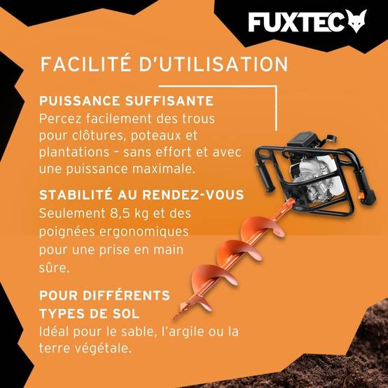 FUXTEC - Tarière thermique FUXTEC FX-EB143ECO moteur 2 temps 42,7cm forets 100/150mm réservoir 1L - Image 5