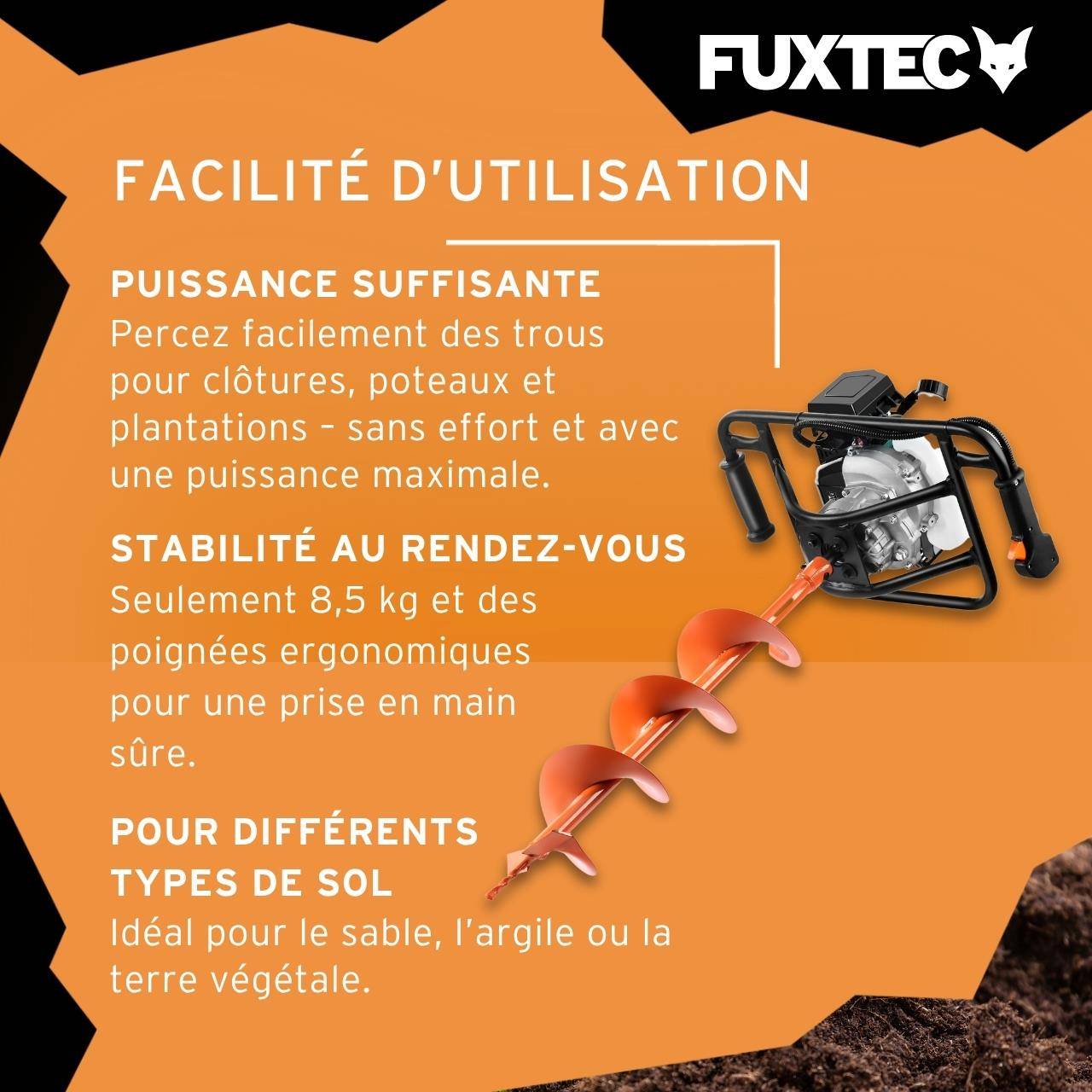 FUXTEC - Tarière thermique FUXTEC FX-EB143ECO moteur 2 temps 42,7cm forets 100/150mm réservoir 1L - Image 5
