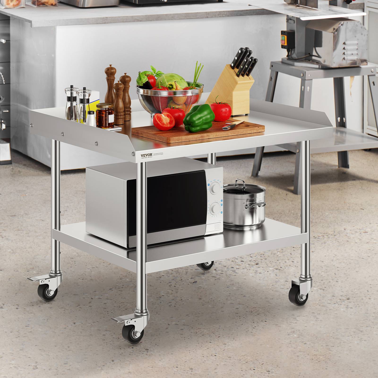 Vevor - VEVOR Table préparation aliments métal 30x36x30", 4 roulettes, protection 3 côtés inox, restaurants/hôtels. - Image 8