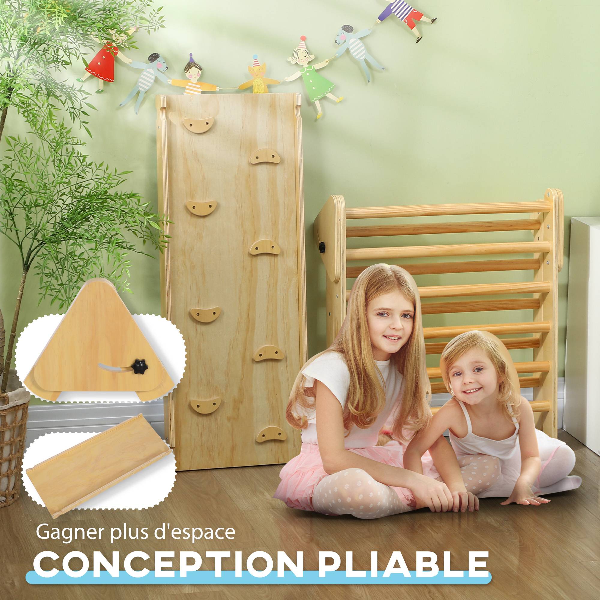 Triangle d'escalade, 3 en 1 en bois pour grimper et glisser, charge max. 50 kg, pour 18-48 mois, bois naturel - Image 9