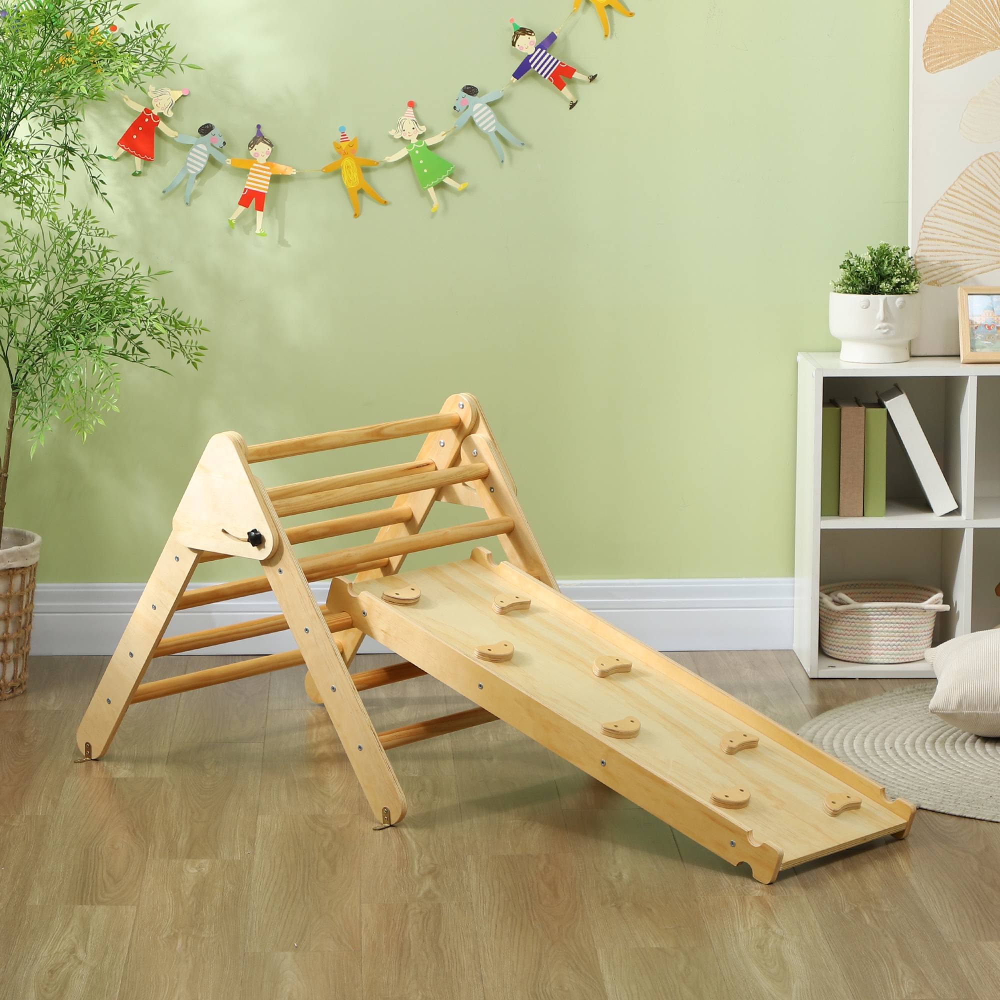 Triangle d'escalade, 3 en 1 en bois pour grimper et glisser, charge max. 50 kg, pour 18-48 mois, bois naturel - Image 4