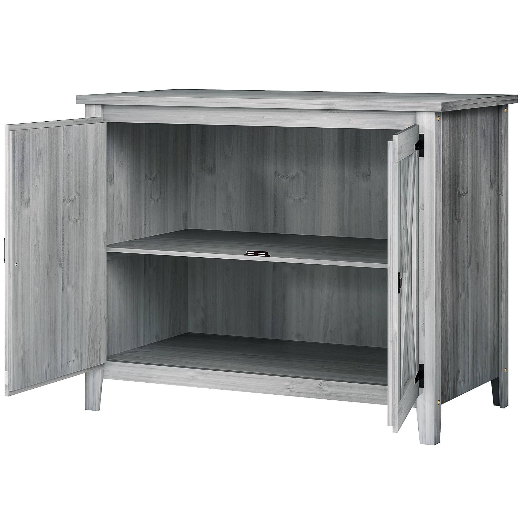 ComfortXL - Armoire de jardin en bois de sapin 110 x 60 x 88,5 cm gris clair double porte étagère intégrée pour terrasse - Image 2