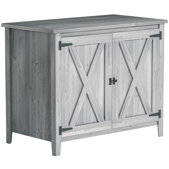 ComfortXL - Armoire de jardin en bois de sapin 110 x 60 x 88,5 cm gris clair double porte étagère intégrée pour terrasse - Image 10