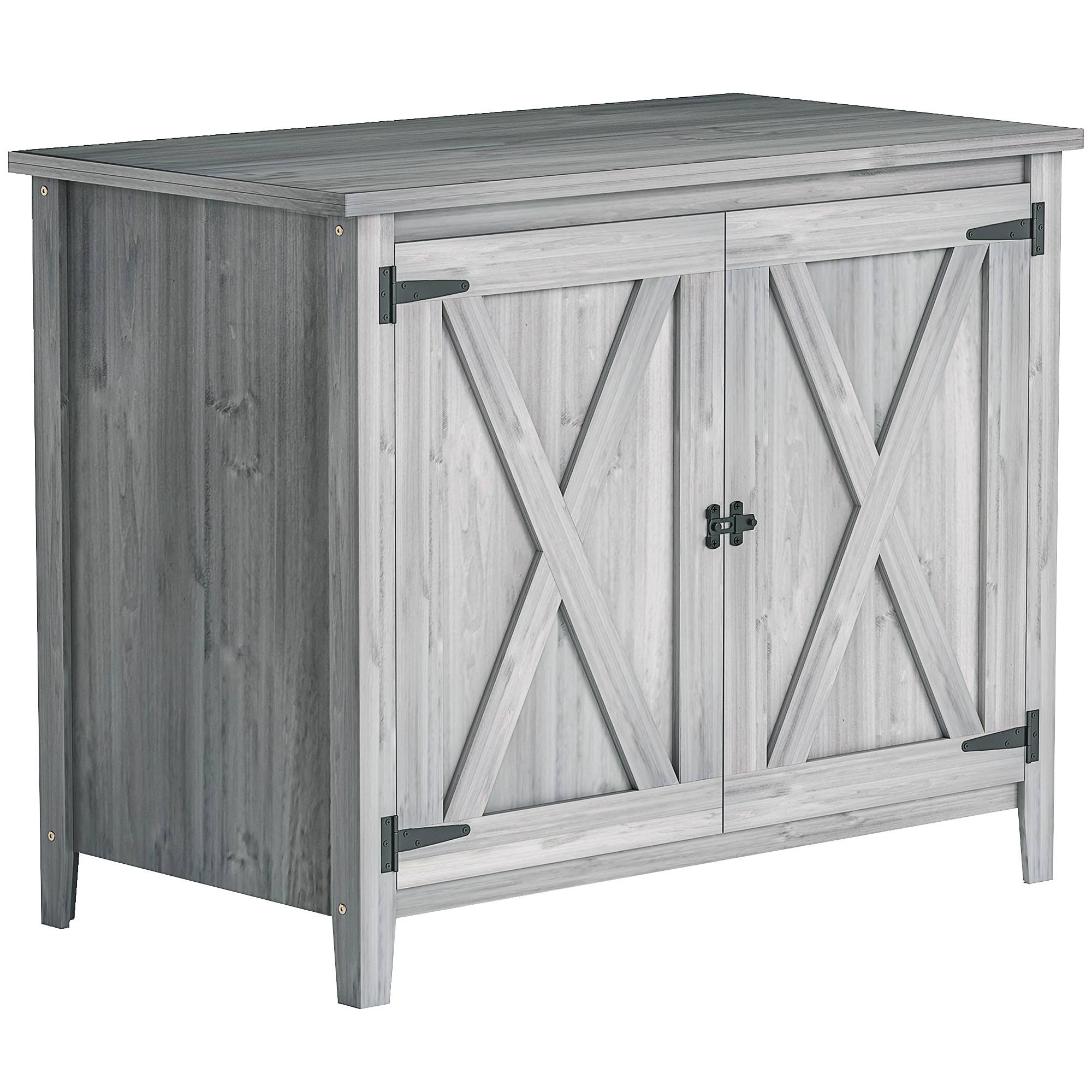 ComfortXL - Armoire de jardin en bois de sapin 110 x 60 x 88,5 cm gris clair double porte étagère intégrée pour terrasse - Image 10