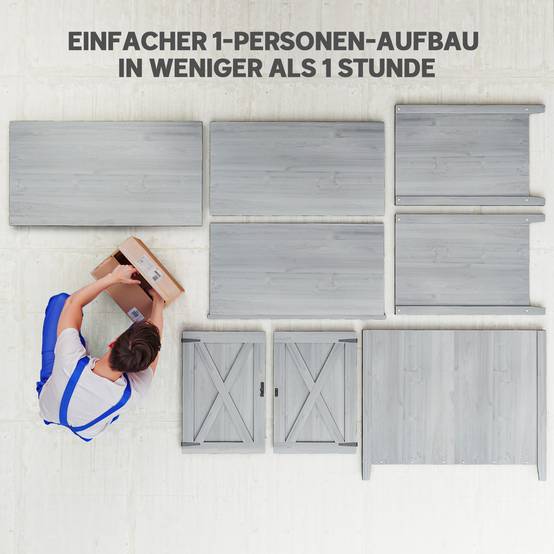 ComfortXL - Armoire de jardin en bois de sapin 110 x 60 x 88,5 cm gris clair double porte étagère intégrée pour terrasse - Image 7