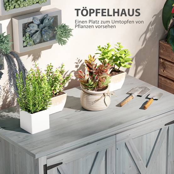 ComfortXL - Armoire de jardin en bois de sapin 110 x 60 x 88,5 cm gris clair double porte étagère intégrée pour terrasse - Image 5
