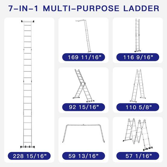 Échelle télescopique 7 en 1, Échelle Transformable 5.8 m, 2 marches épaisses antidérapantes - Image 3