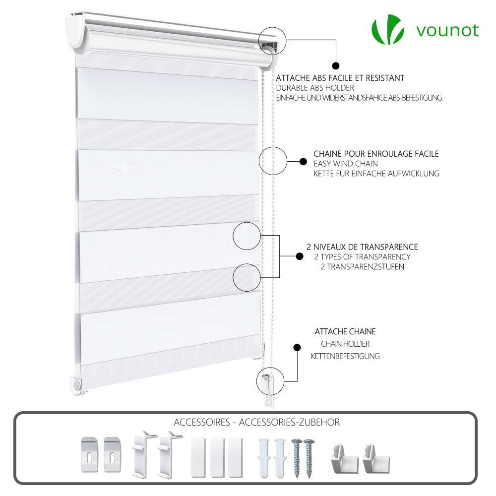 Vounot - Store enrouleur jour nuit double 80x150cm Blanc - Image 7