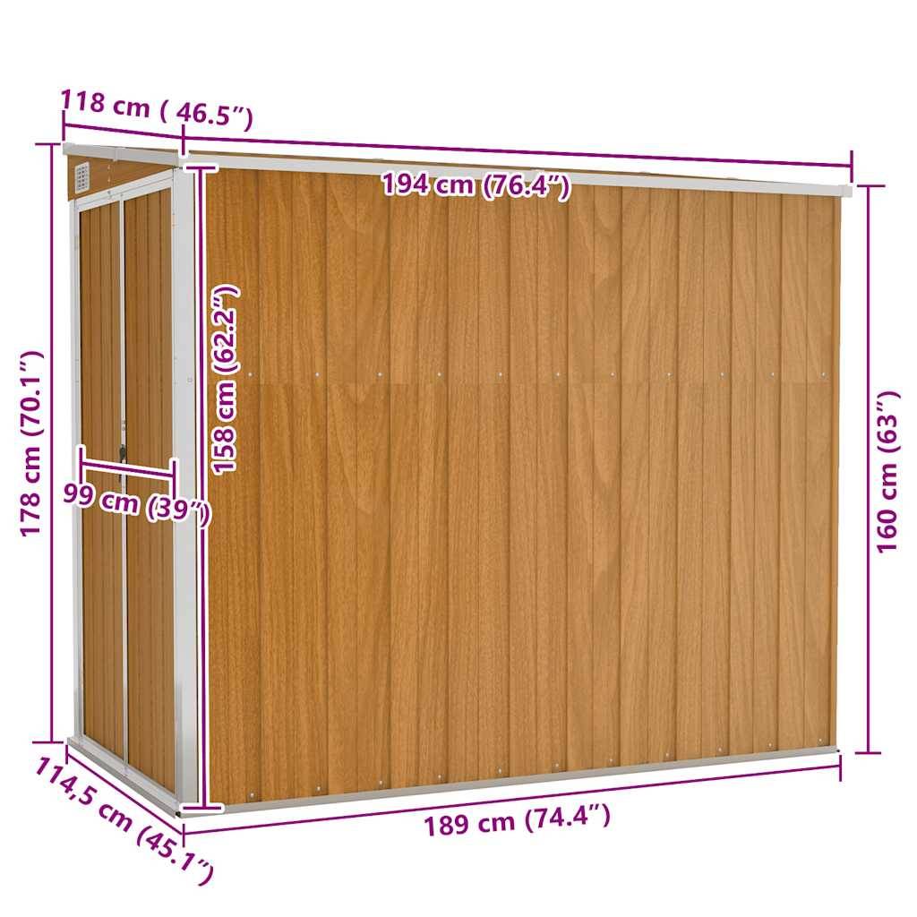 Vidaxl - Abri de jardin mural Marron 118x194x178 cm Métal galvanisé vidaXL 316224 - Image 3