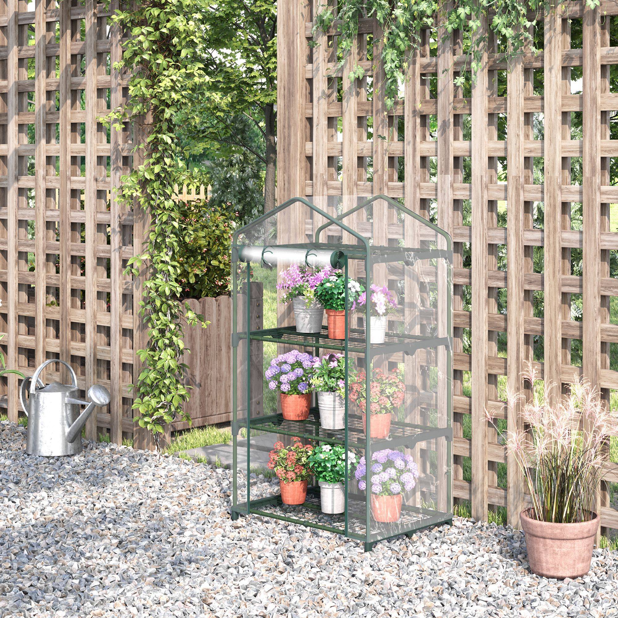 Serre de balcon acier et plastique pour semis protection hivernale 69x49x125cm transparent - ComfortXL Outdoor Living - Image 3