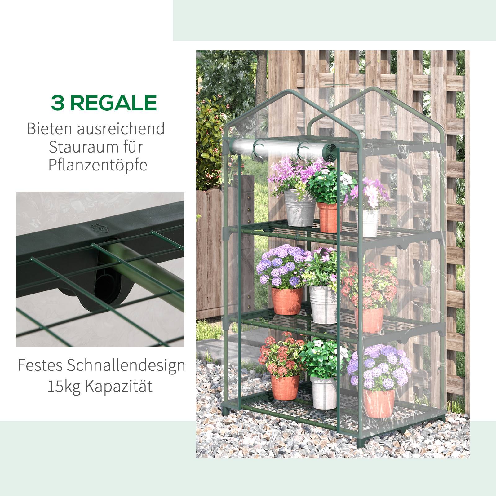Serre de balcon acier et plastique pour semis protection hivernale 69x49x125cm transparent - ComfortXL Outdoor Living - Image 8