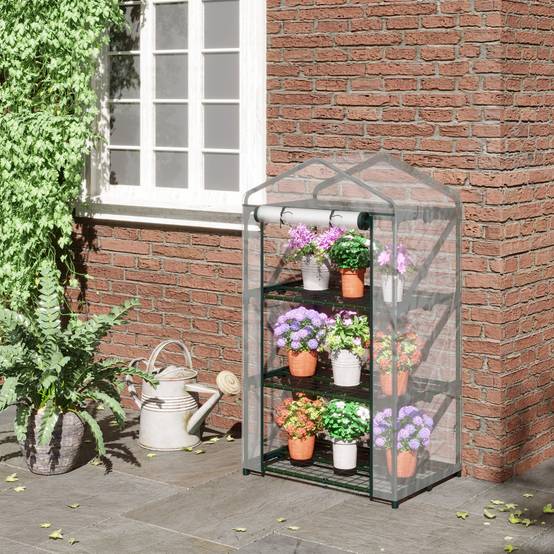 Serre de balcon acier et plastique pour semis protection hivernale 69x49x125cm transparent - ComfortXL Outdoor Living - Image 4