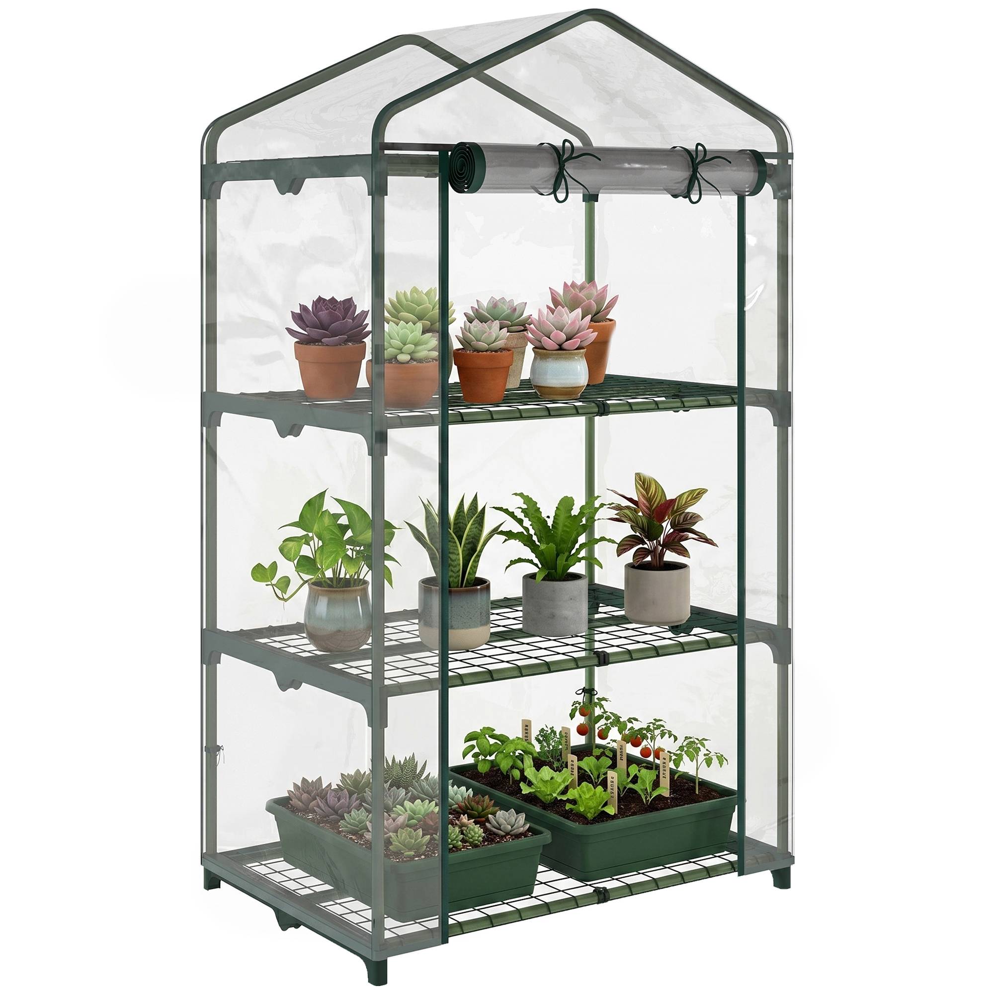 Serre de balcon acier et plastique pour semis protection hivernale 69x49x125cm transparent - ComfortXL Outdoor Living - Image 1