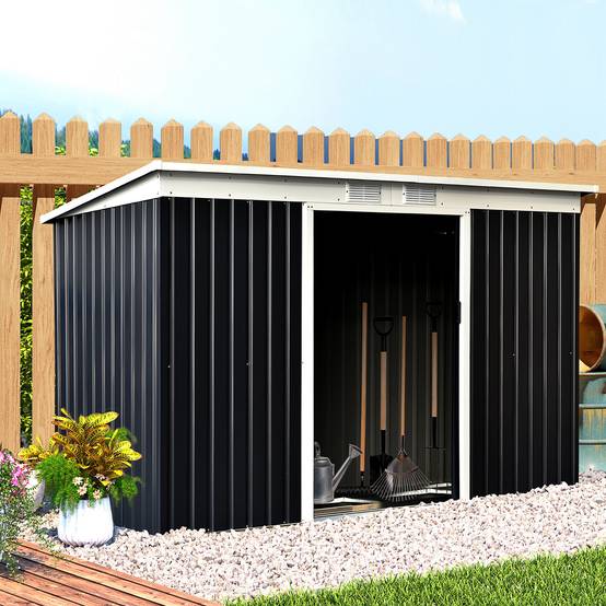 Abri de jardin XXL 3,6 m² acier galvanisé 280x130x172 cm noir avec fondation, portes coulissantes ventilation - Image 3