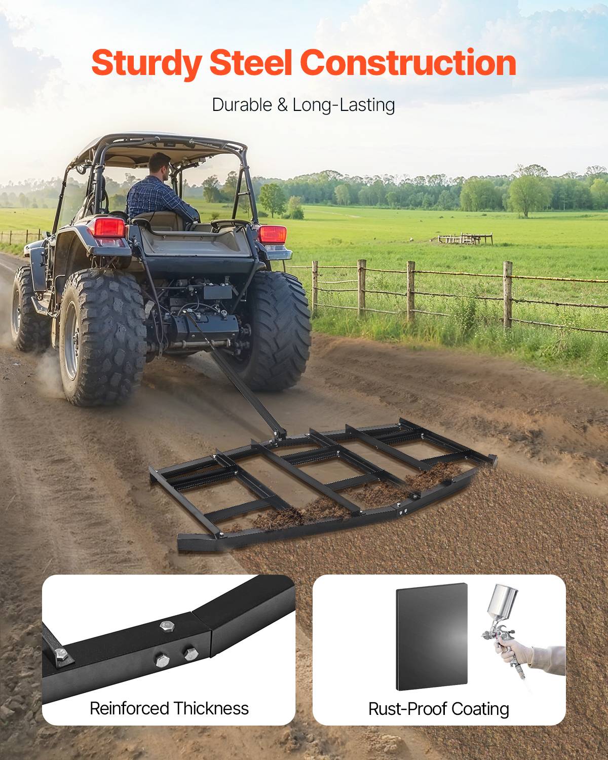 Vevor - VEVOR Herse Traînée Râteau Niveleur Remorquable 2150 mm pour VTT UTV Tracteur - Image 2