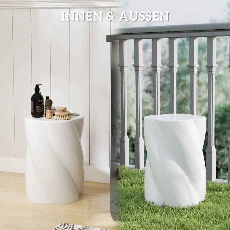Tabouret en spirale en céramique, résistant aux intempéries, avec couvercle, pour jardin et terrasse, blanc - Image 8