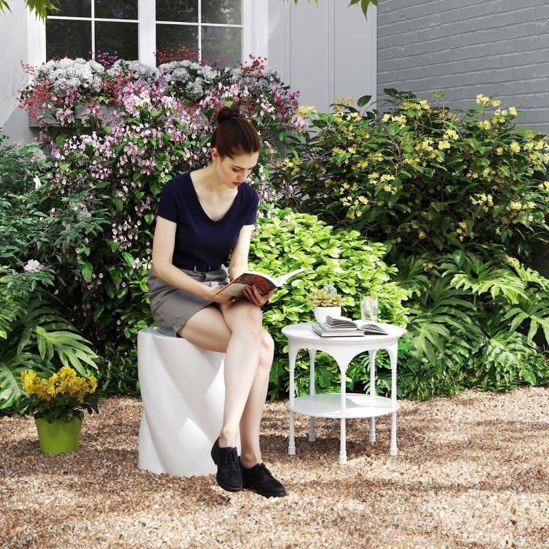 Tabouret en spirale en céramique, résistant aux intempéries, avec couvercle, pour jardin et terrasse, blanc - Image 2