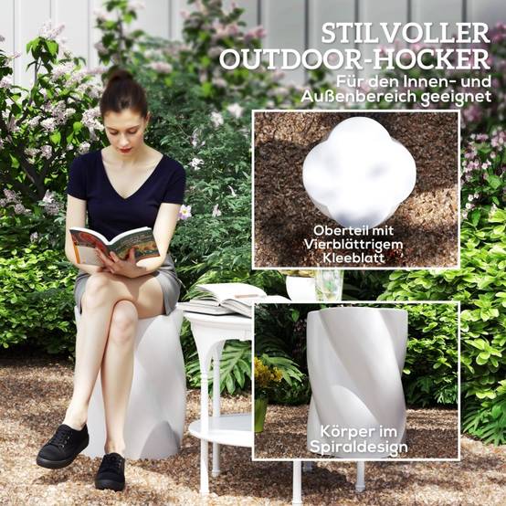 Tabouret en spirale en céramique, résistant aux intempéries, avec couvercle, pour jardin et terrasse, blanc - Image 4