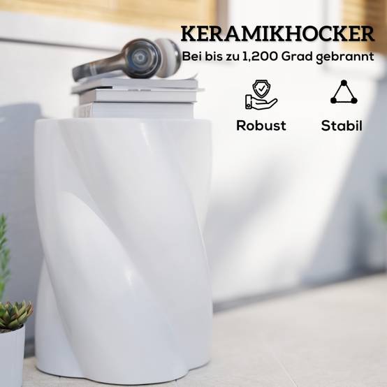 Tabouret en spirale en céramique, résistant aux intempéries, avec couvercle, pour jardin et terrasse, blanc - Image 5