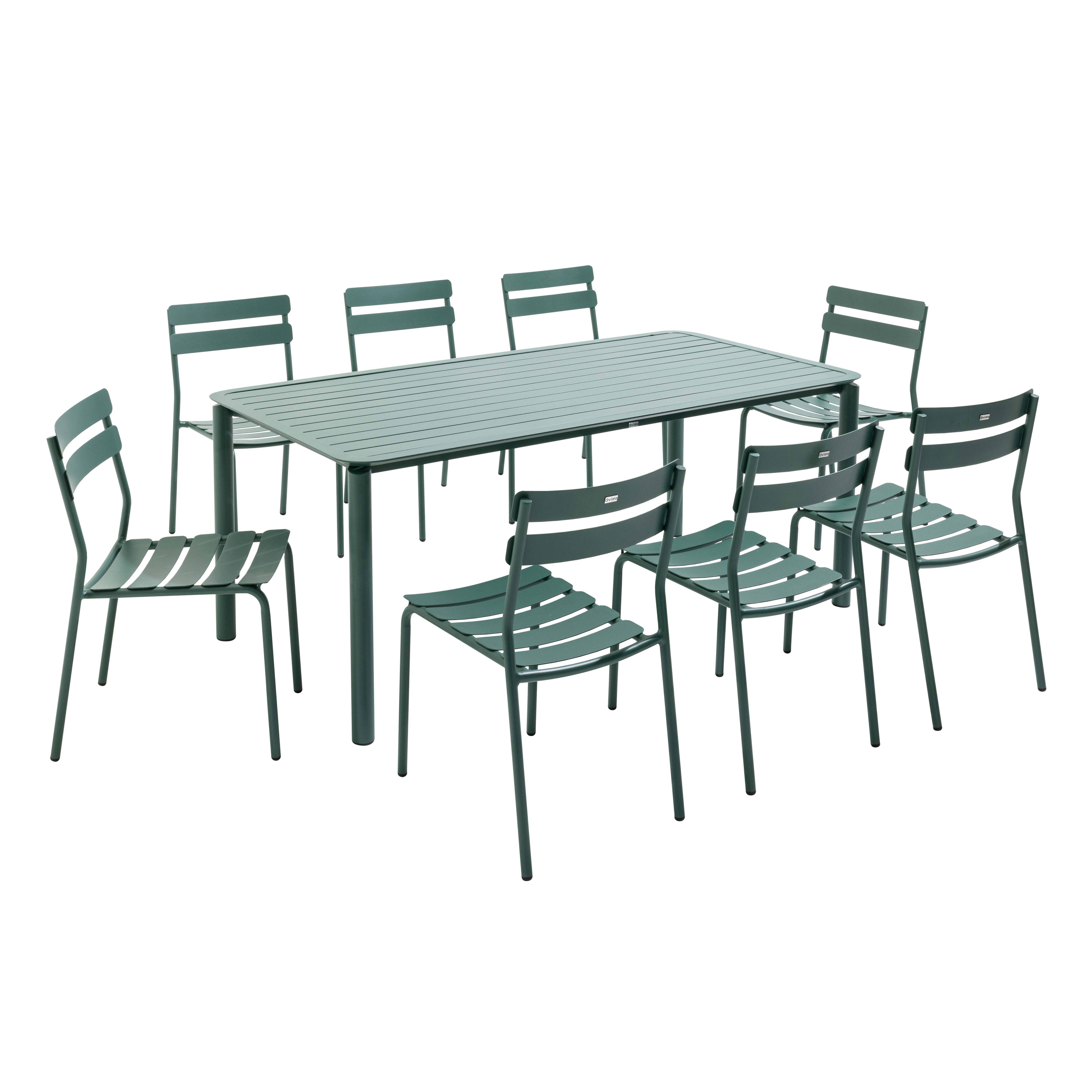Oviala - Ensemble table de jardin et 8 chaises vert foncé Almada - Oviala - Image 1