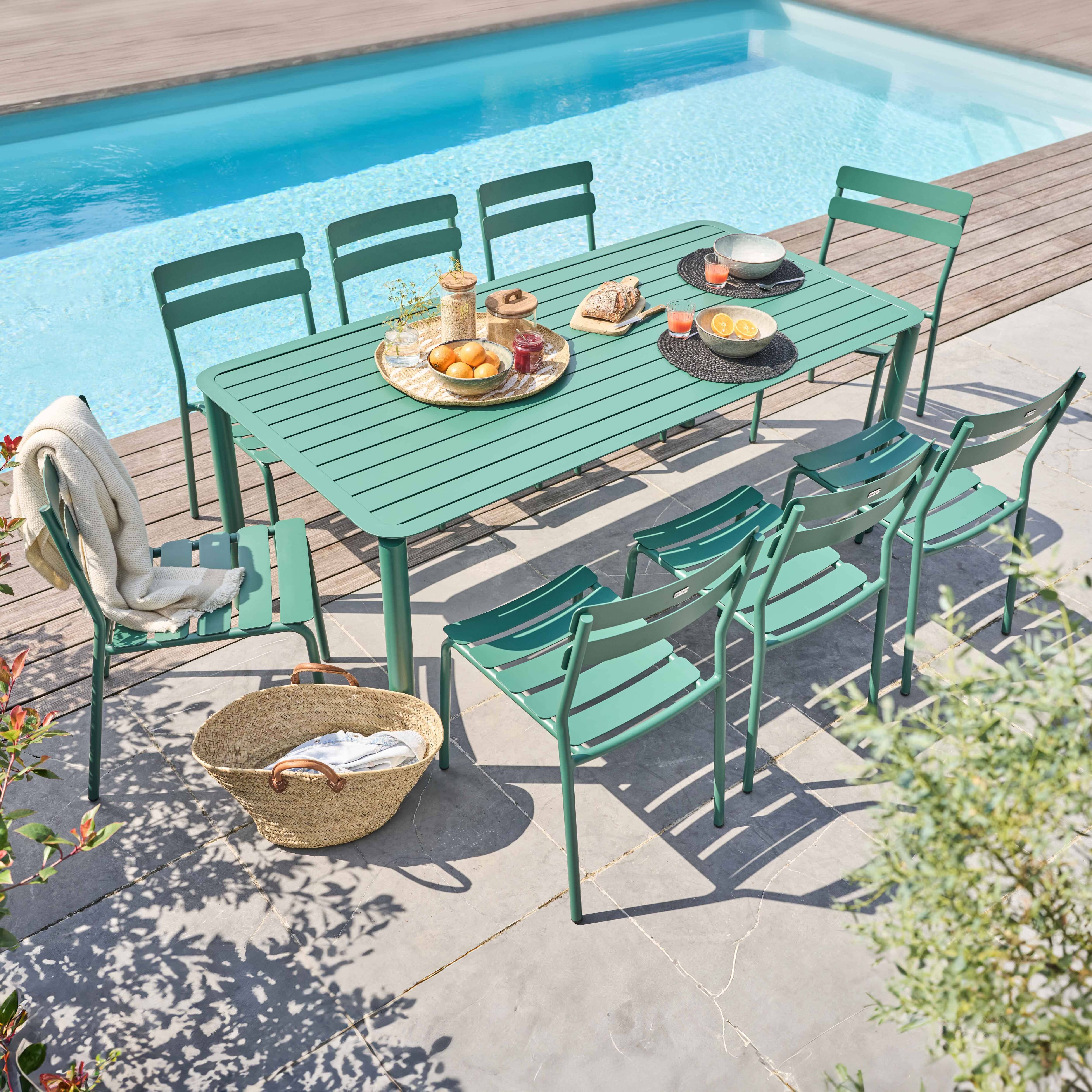 Oviala - Ensemble table de jardin et 8 chaises vert foncé Almada - Oviala - Image 2