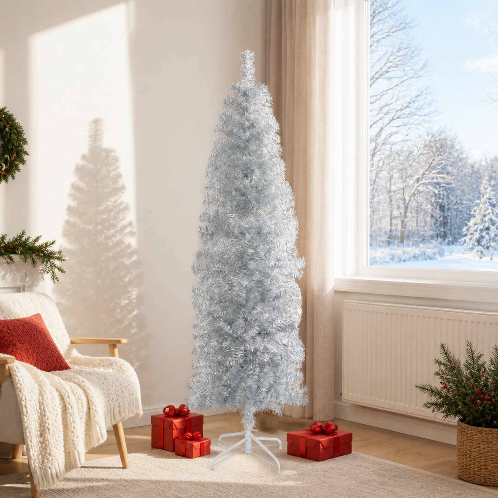 Vidaxl - Arbre de Noël artificiel slim 180 cm PVC et Acier Argenté vidaXL 42055262 - Image 1