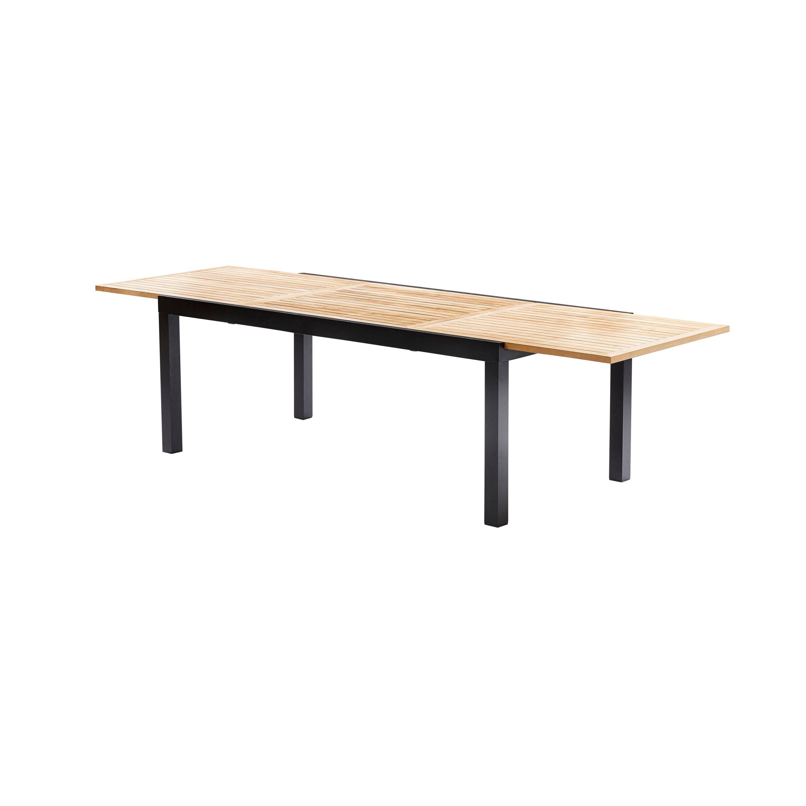Wilsa Garden - Ensemble BALITECK 8/12p en aluminium noir, plateau en Teck avec 8 fauteuils et 4 chaises pliantes en aluminium et textilène - Image 4