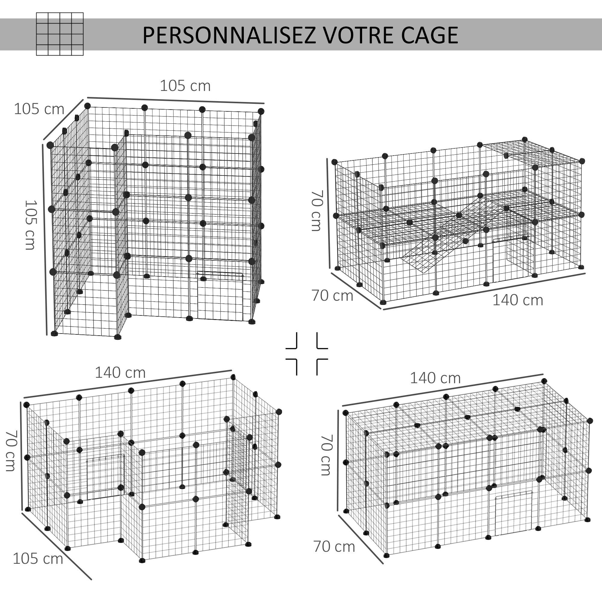 Enclos animal domestique modulable 2 niveaux 36 panneaux bords arrondis fil acier, 146x73x73cm, noir - Image 6