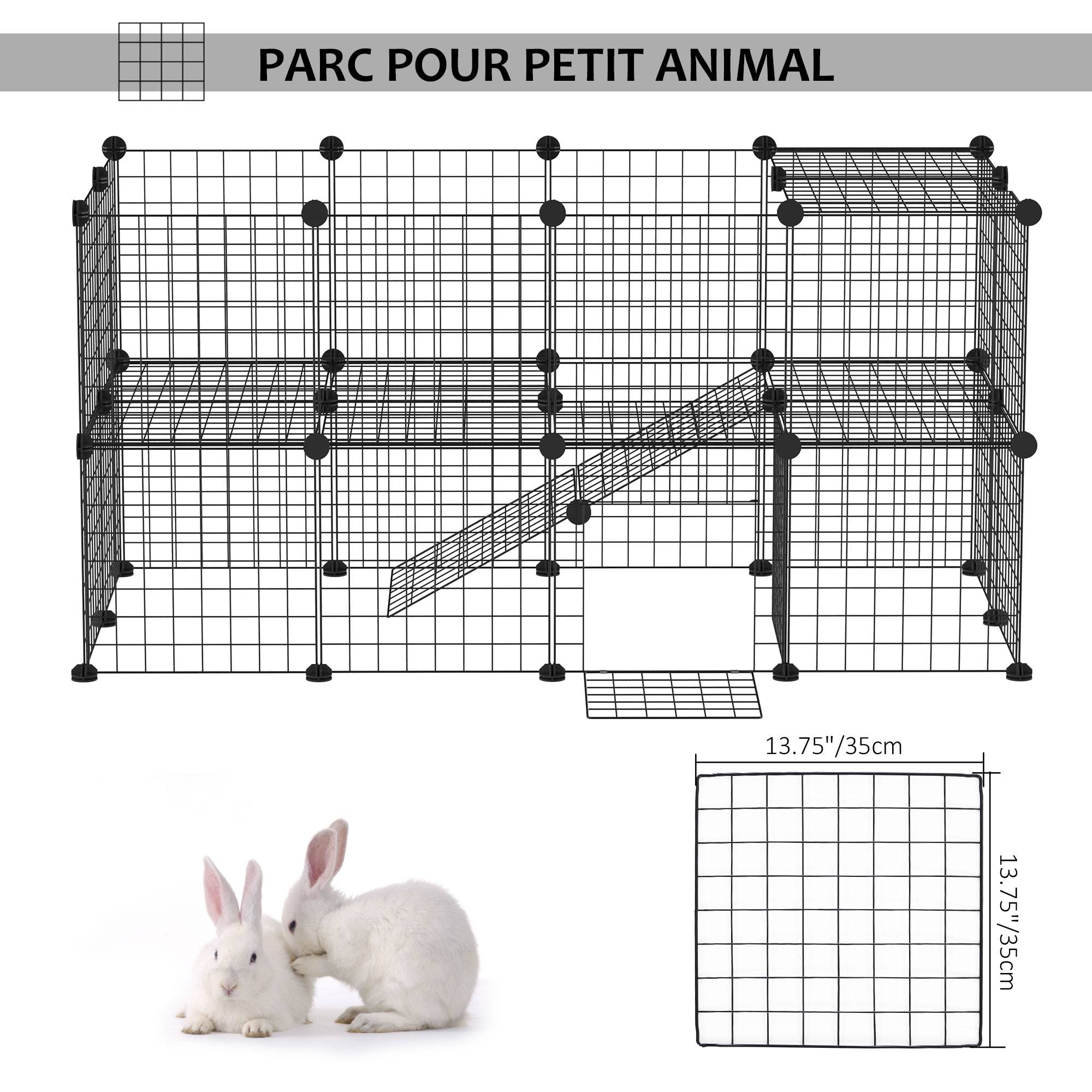 Enclos animal domestique modulable 2 niveaux 36 panneaux bords arrondis fil acier, 146x73x73cm, noir - Image 7