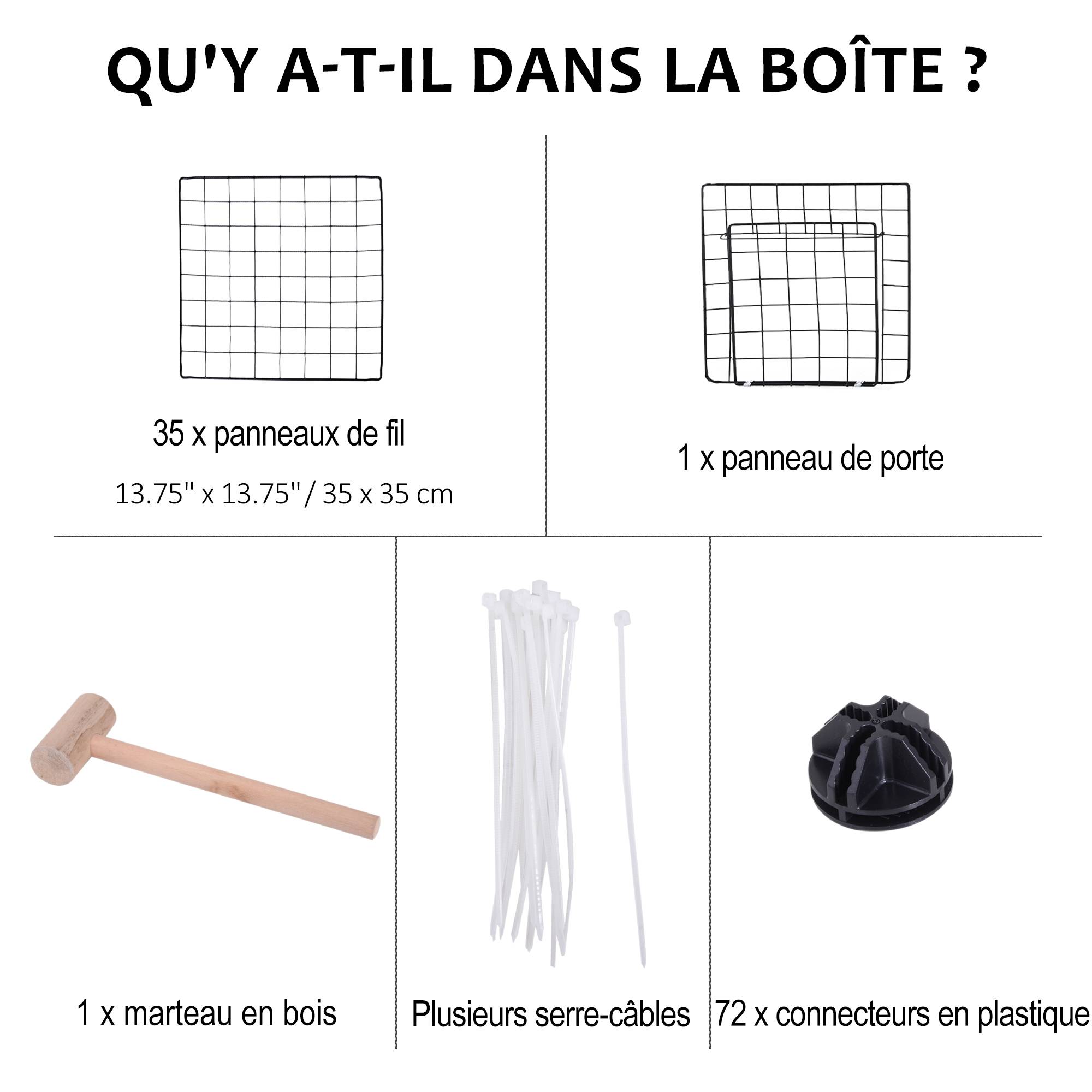 Enclos animal domestique modulable 2 niveaux 36 panneaux bords arrondis fil acier, 146x73x73cm, noir - Image 8