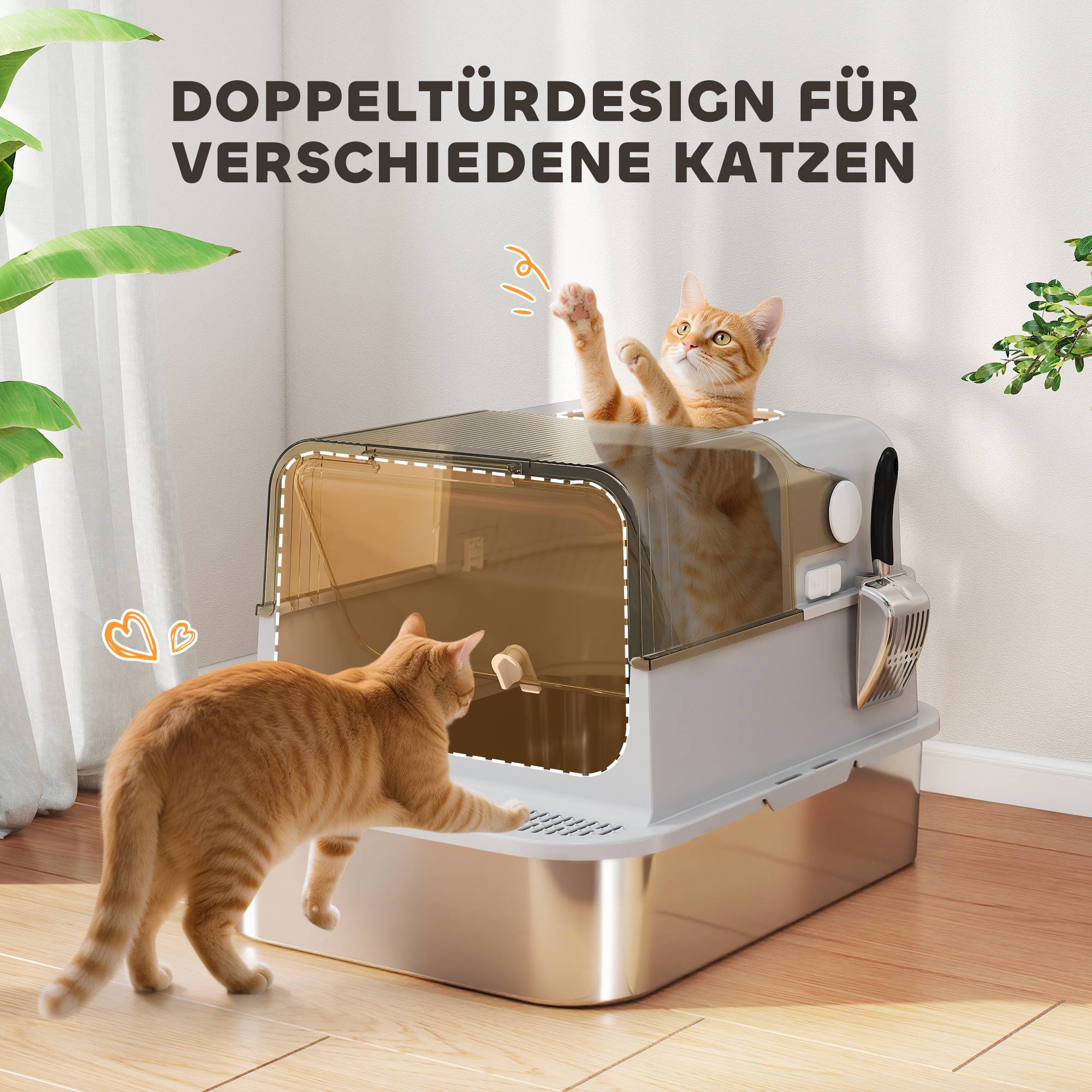 Bac à litière XXL en acier inoxydable avec couvercle à charnière et pelle incluse pour chats de grande taille jusqu’à 12 kg facile à nettoyer - Image 8