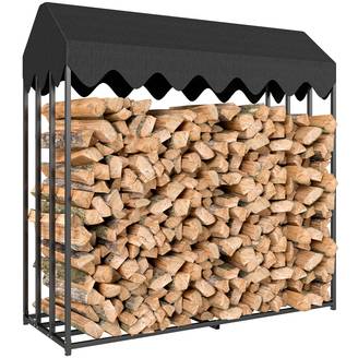 Porte-bûches extérieur en métal avec housse imperméable, 186 x 70 x 185 cm, noir