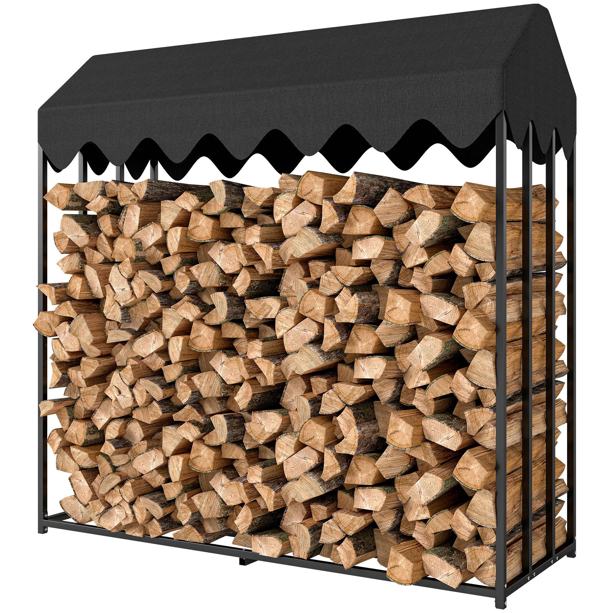 Porte-bûches extérieur en métal avec housse imperméable, 186 x 70 x 185 cm, noir - Image 2