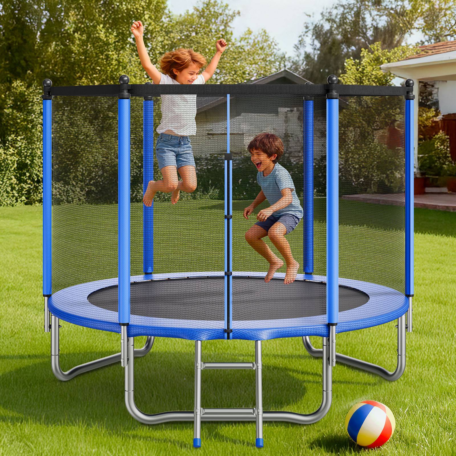 Vevor - VEVOR Trampoline extérieur 244 x 244 cm, cadre acier antirouille, filet sécurité 360°, 42 ressorts, capacité 120 kg, conforme ASTM. - Image 8