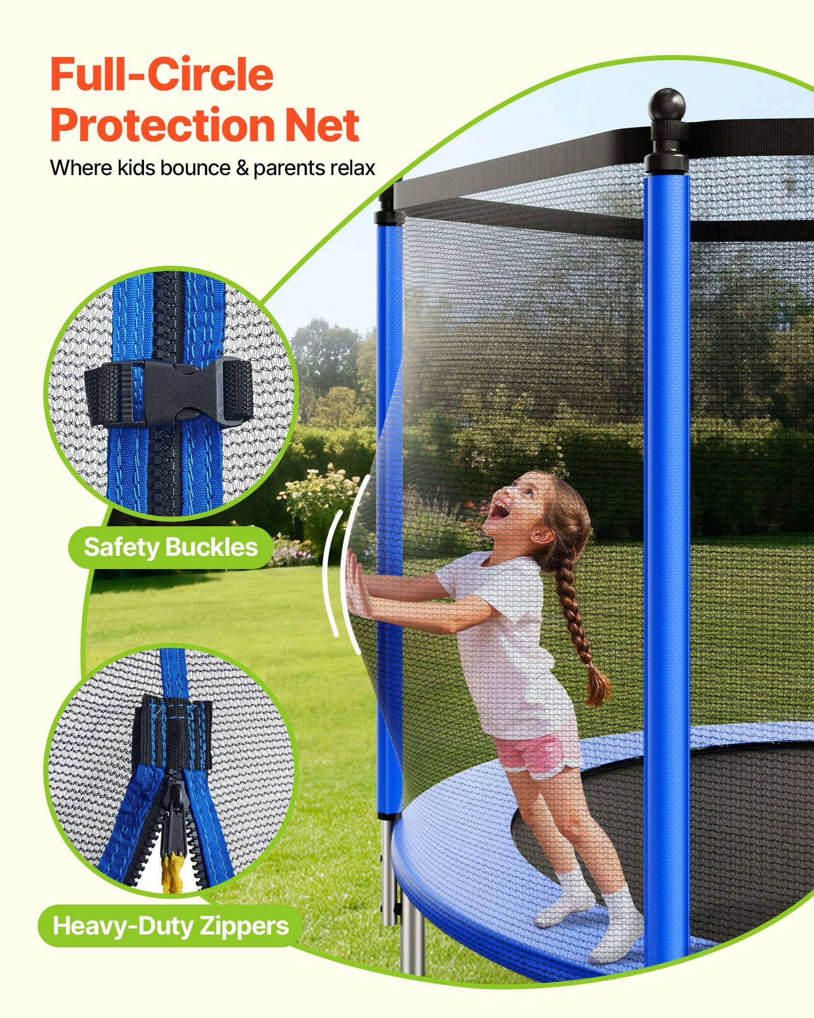 Vevor - VEVOR Trampoline extérieur 244 x 244 cm, cadre acier antirouille, filet sécurité 360°, 42 ressorts, capacité 120 kg, conforme ASTM. - Image 3