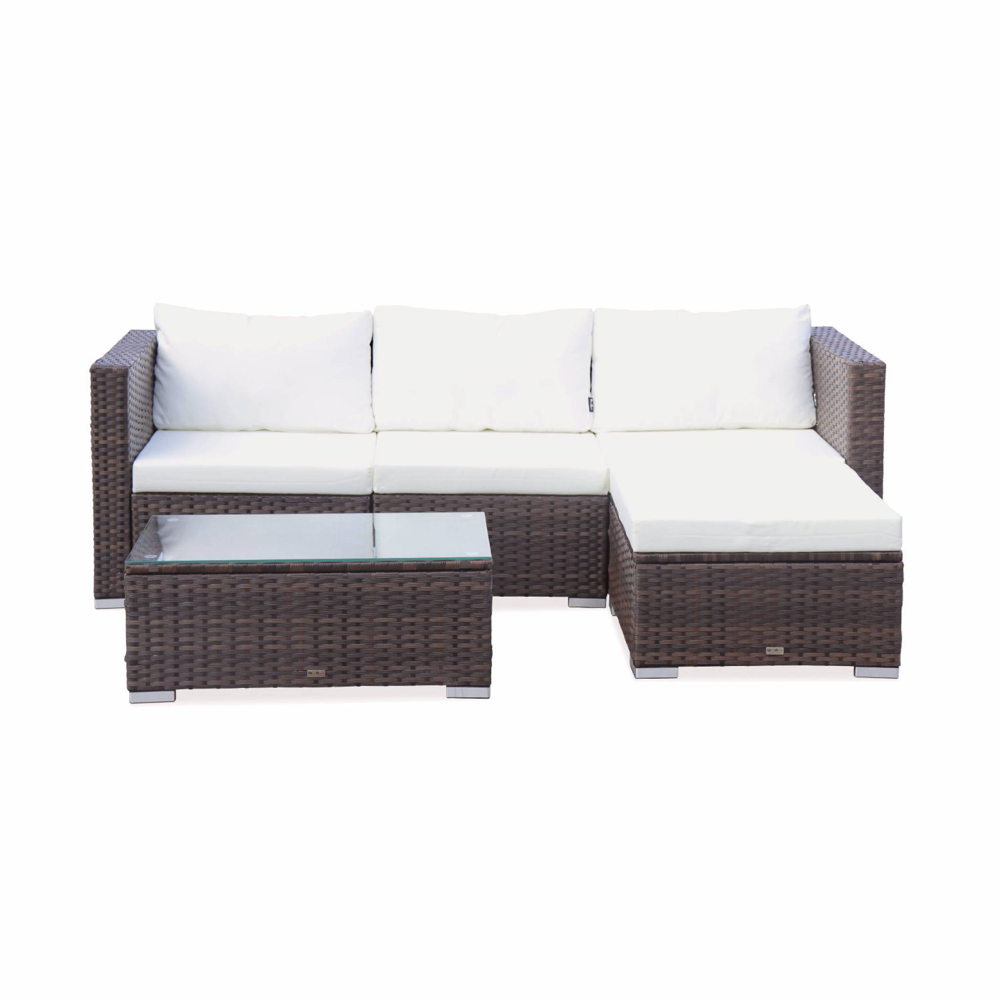 Salon de jardin en résine pour 4 personnes - Torino – résine marron et coussins écru | sweeek - Image 4