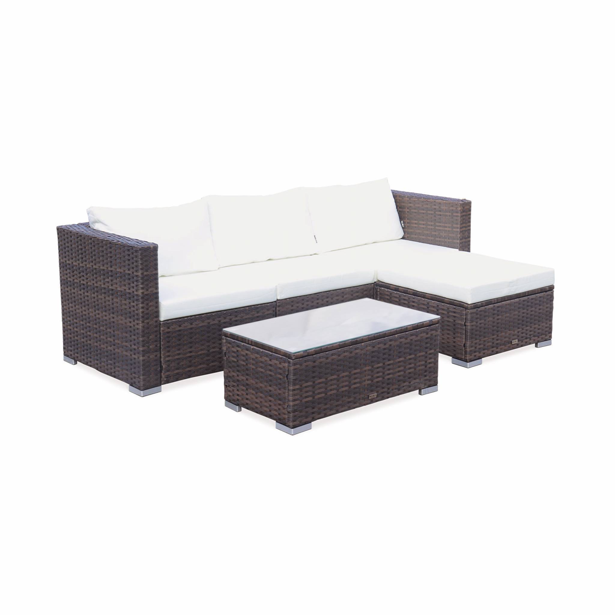 Salon de jardin en résine pour 4 personnes - Torino – résine marron et coussins écru | sweeek - Image 2