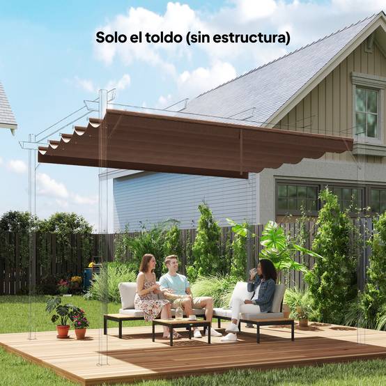 Toile de Rechange pour Pergola 3x3m Tissu Polyester Rétractable Anti-UV avec Drainage 250x255 cm Café - ComfortXL Outdoor Living - Image 3
