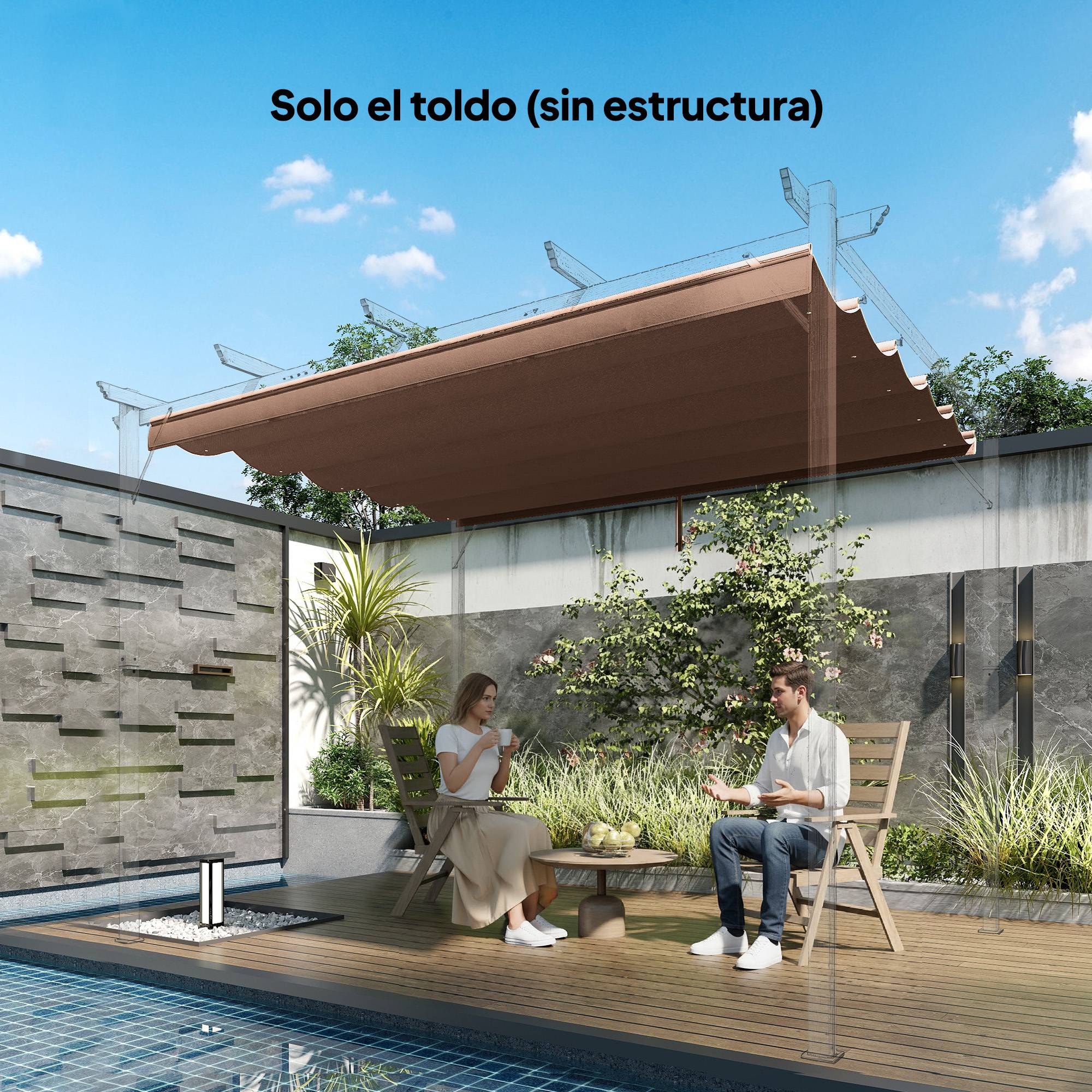 Toile de Rechange pour Pergola 3x3m Tissu Polyester Rétractable Anti-UV avec Drainage 250x255 cm Café - ComfortXL Outdoor Living - Image 4