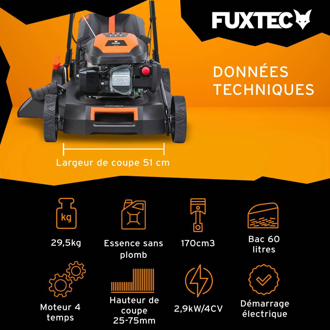 FUXTEC - Tondeuse à Gazon Thermique Autotractée FUXTEC FX-RM5170eS 170 cm³ 51 cm – Démarrage Électrique, 60L, Easy Clean – - Image 2