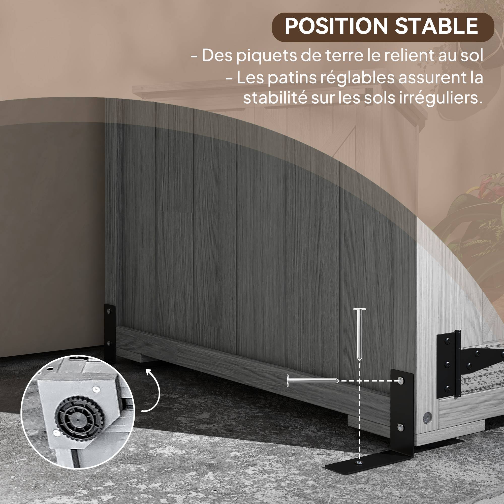 Sans Marque - Armoire de jardin, abri jardin sur pied, avec 2 étagères, toit incliné et bitumé, en bois massif, 90x54,5x168,5cm, gris - Image 8