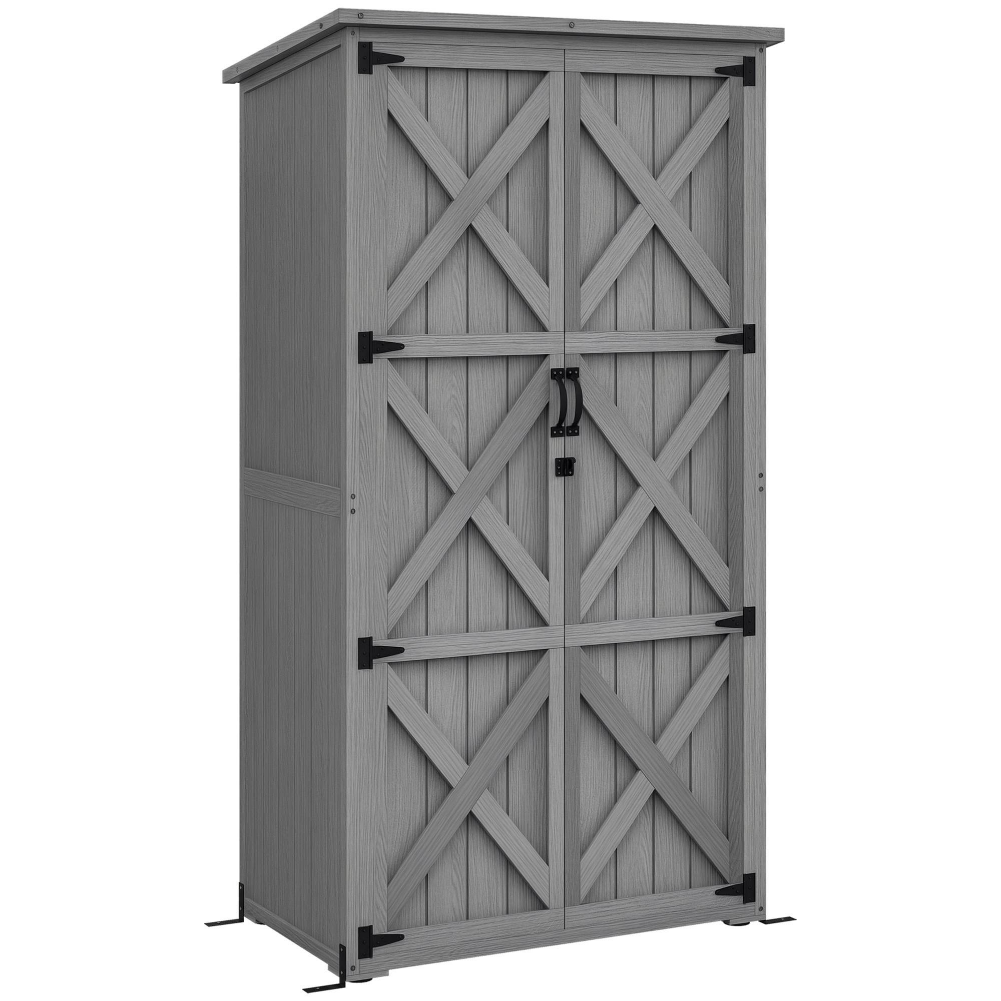 Sans Marque - Armoire de jardin, abri jardin sur pied, avec 2 étagères, toit incliné et bitumé, en bois massif, 90x54,5x168,5cm, gris - Image 1