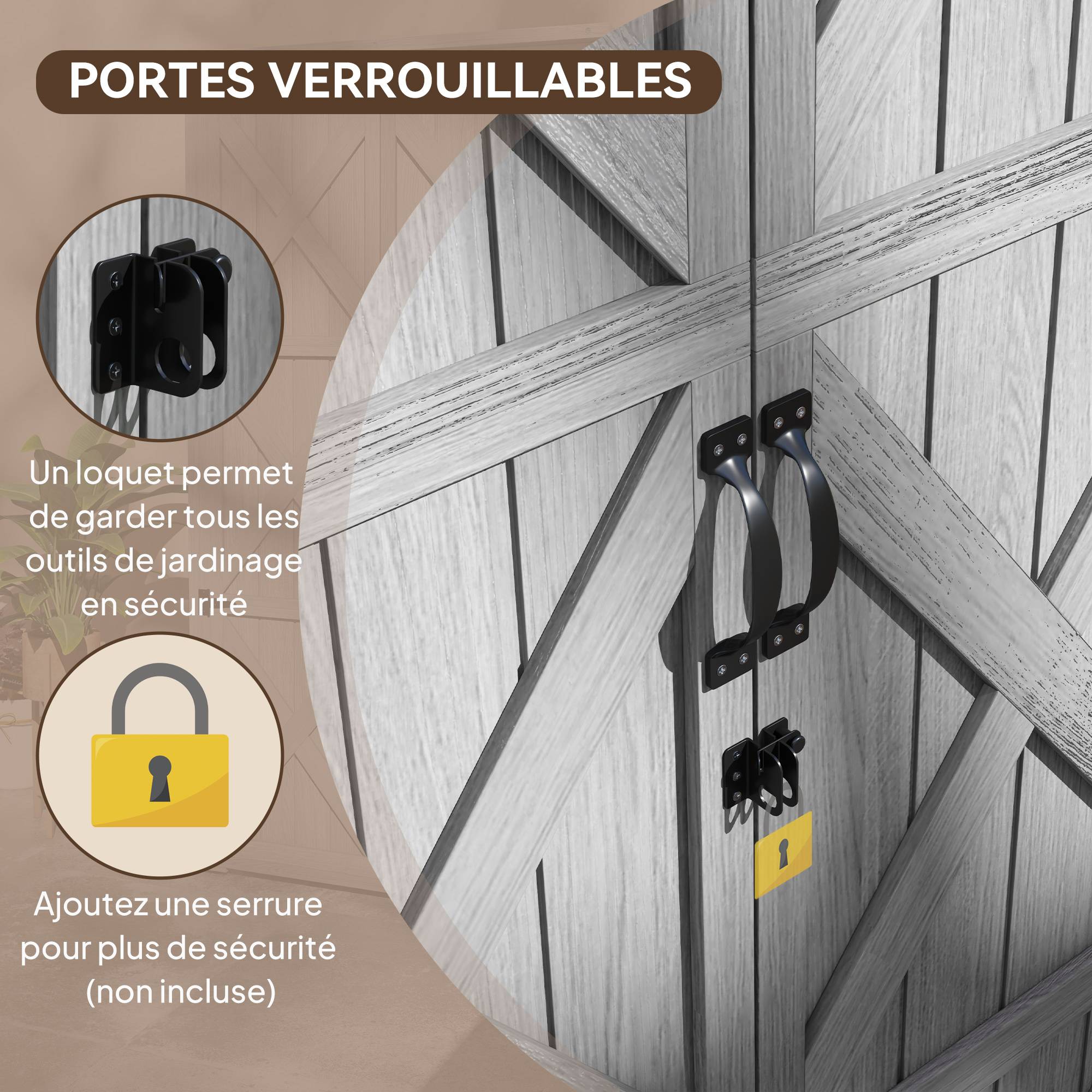 Sans Marque - Armoire de jardin, abri jardin sur pied, avec 2 étagères, toit incliné et bitumé, en bois massif, 90x54,5x168,5cm, gris - Image 9
