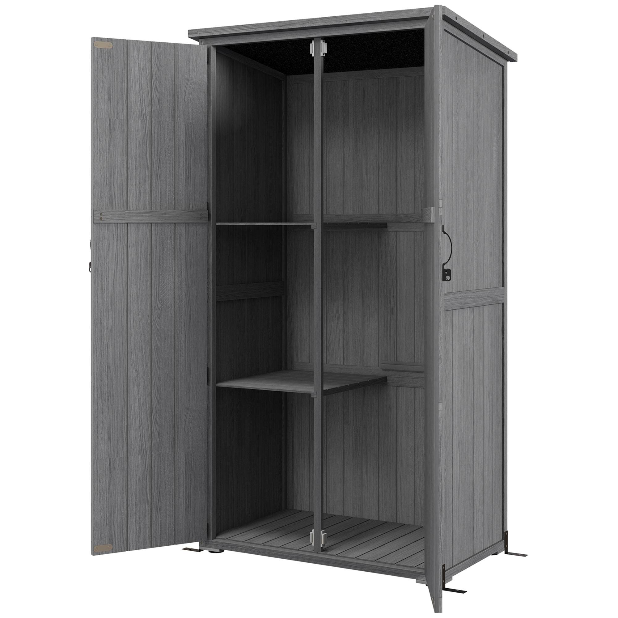 Sans Marque - Armoire de jardin, abri jardin sur pied, avec 2 étagères, toit incliné et bitumé, en bois massif, 90x54,5x168,5cm, gris - Image 2