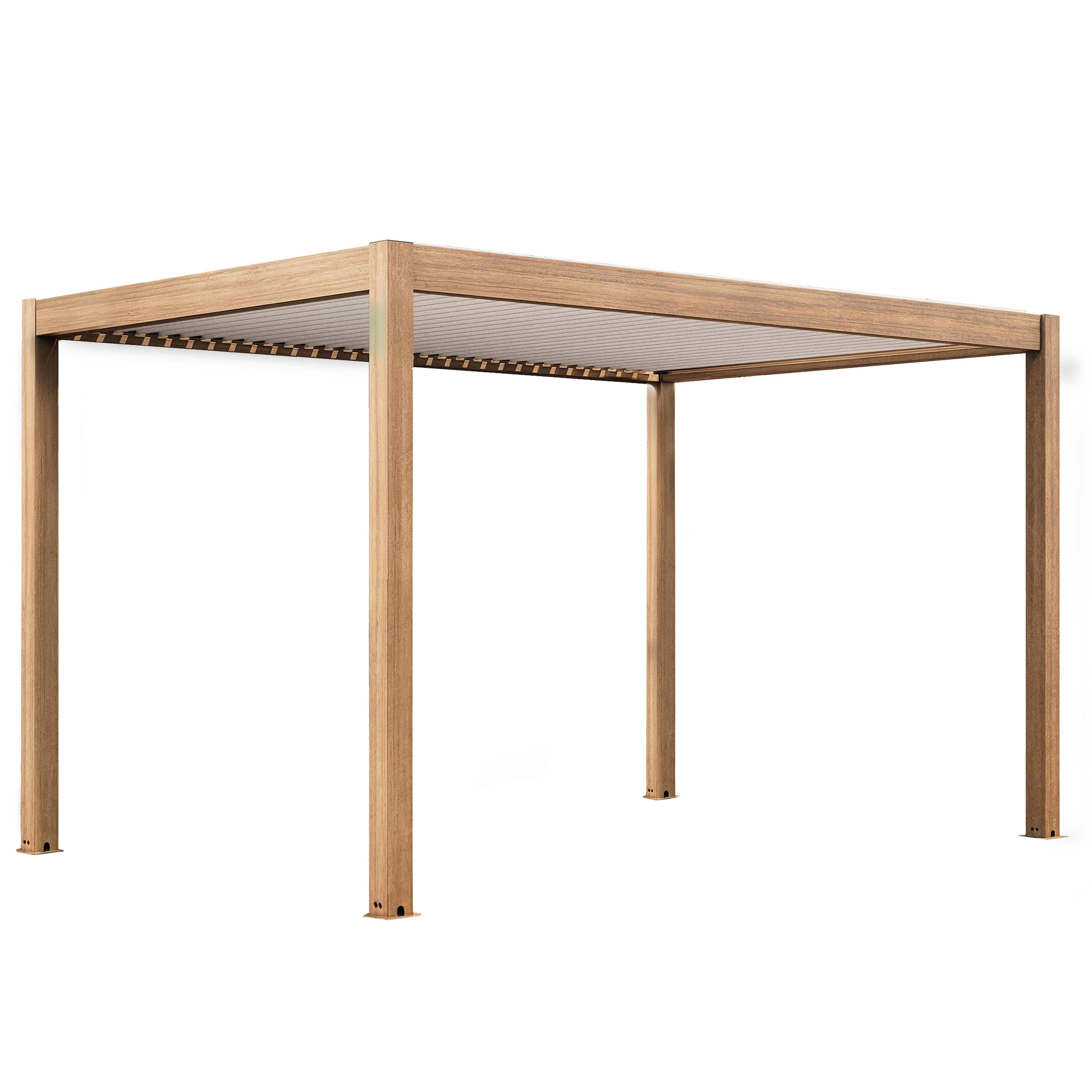 Oviala - Pergola bioclimatique autoportée et motorisée éclairée 3x4m bois blanc Kavala - Oviala - Image 2
