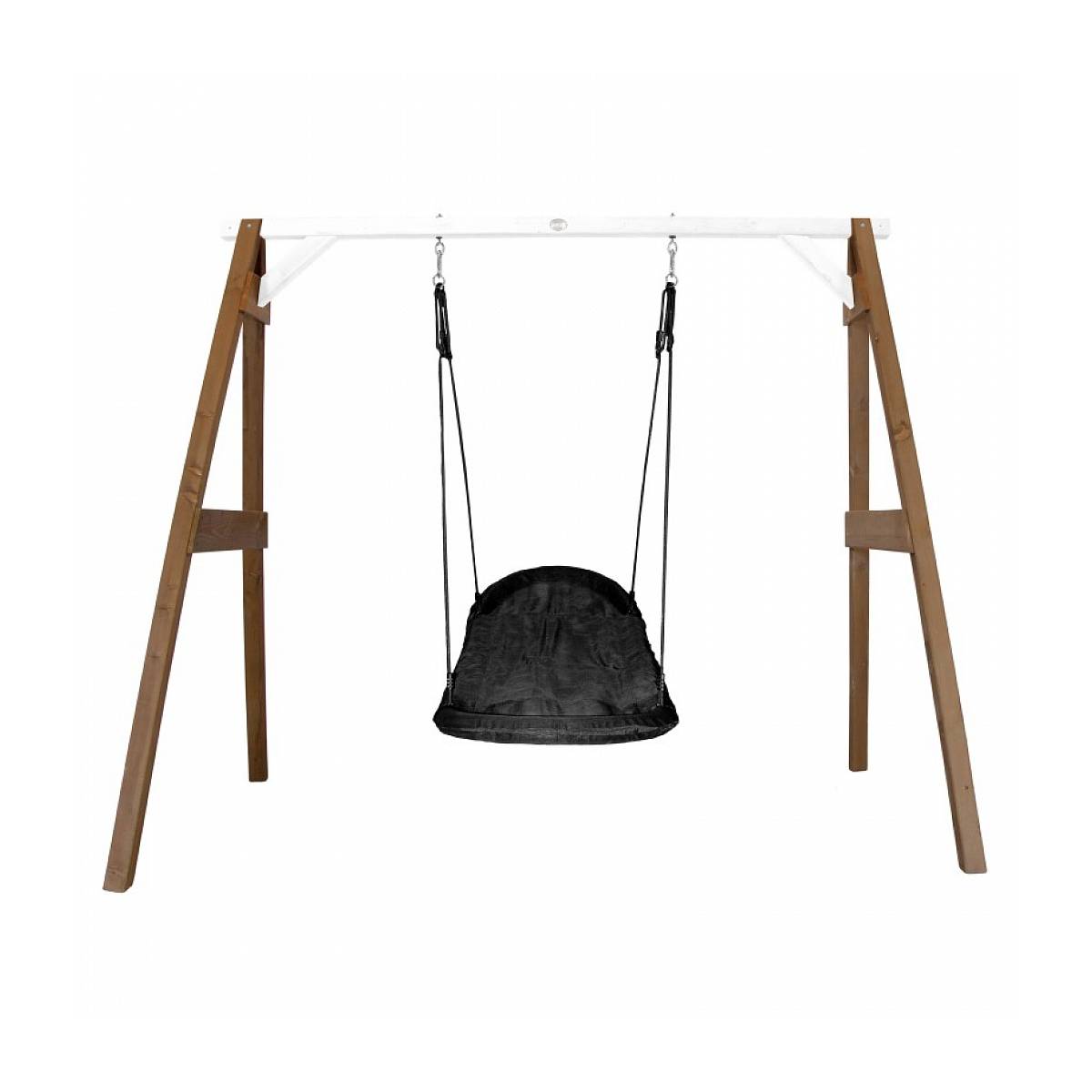 Portique en Bois AXI Marron et Blanc avec Balançoire Nid Ovale - Dimensions 160x254x207 cm - Image 1