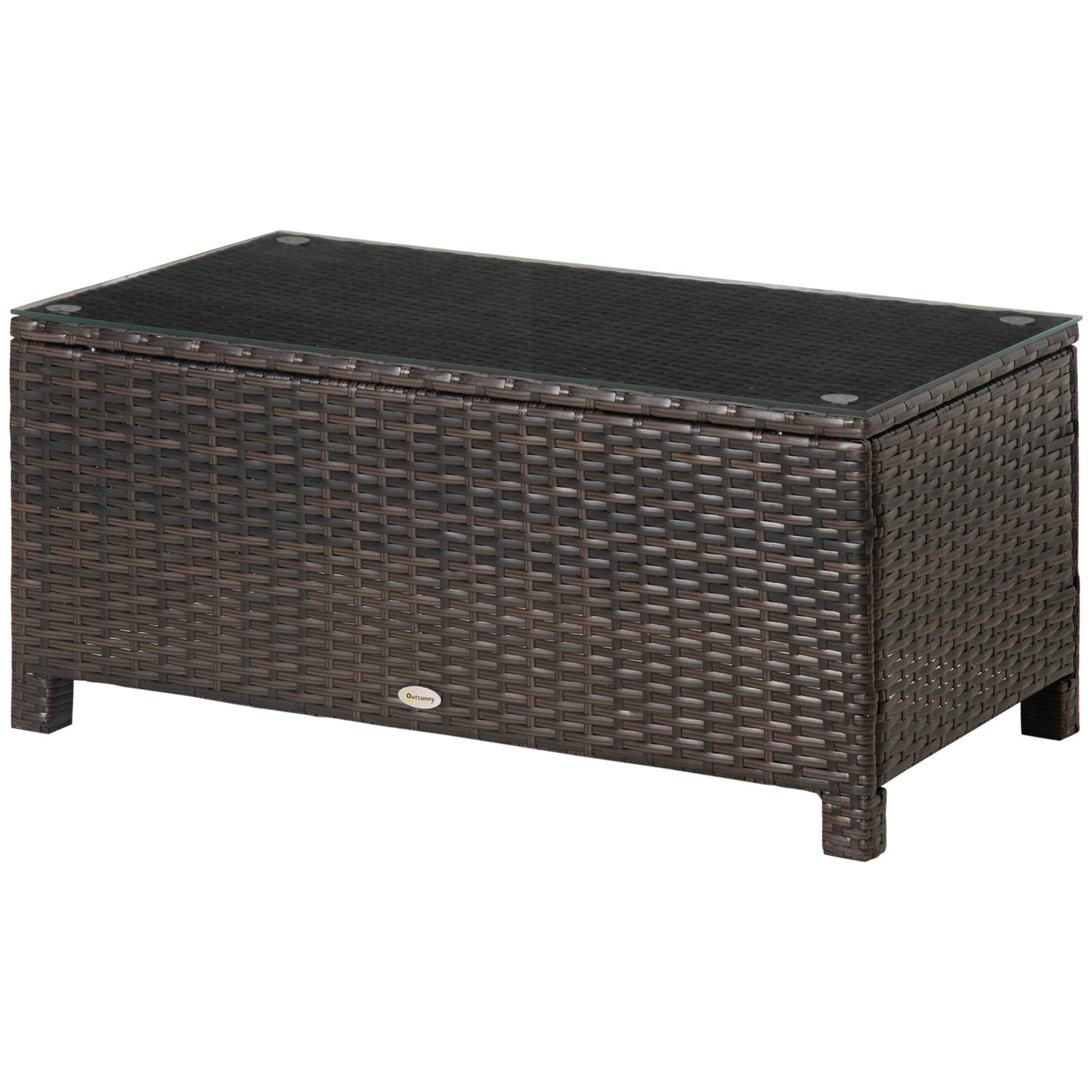 Table Basse de Jardin Plateau Verre trempé 5 mm rotin tressé 85 x 50 x 39cm Max. 50 kg Marron - Image 2
