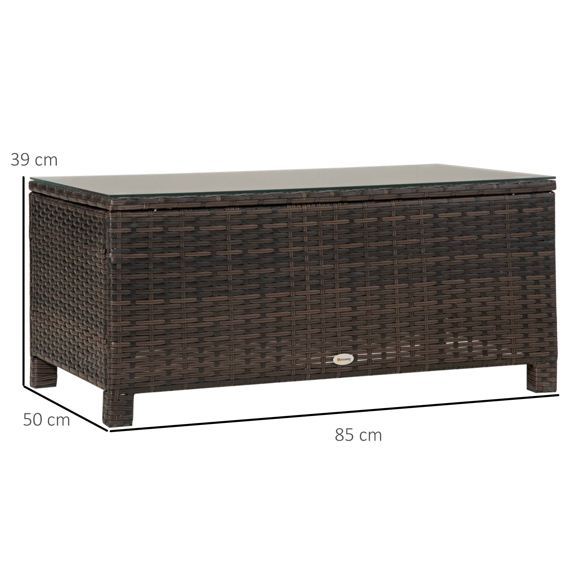 Table Basse de Jardin Plateau Verre trempé 5 mm rotin tressé 85 x 50 x 39cm Max. 50 kg Marron - Image 5