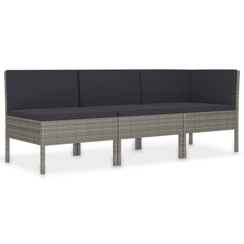 Helloshop26 - Salon de jardin meuble d'extérieur ensemble de mobilier 3 pièces avec coussins résine tressée gris - Image 1