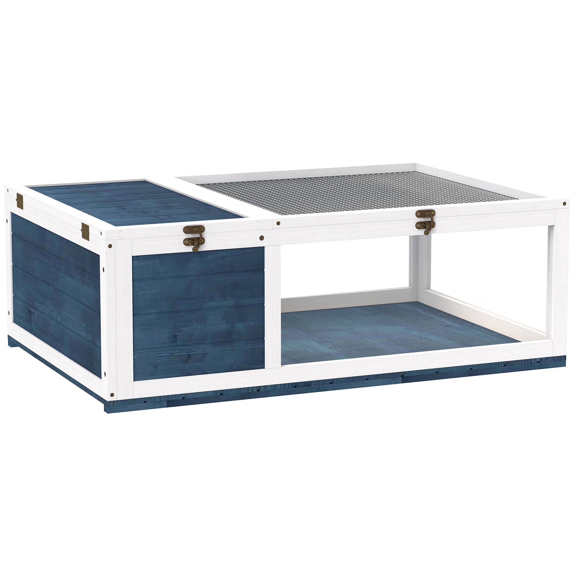 Maison enclos cage habitat pour petit animal tortues avec 2 espaces 91 x 60,5 x 32 cm bois massif bleu - Image 2